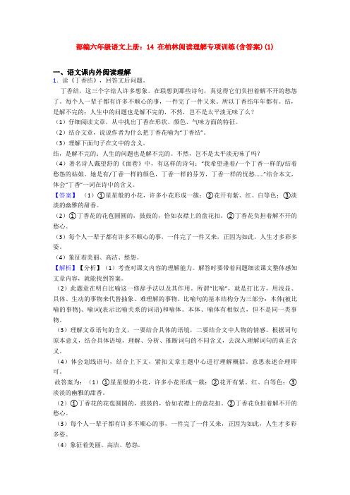 部编六年级语文上册：14 在柏林阅读理解专项训练(含答案)(1)