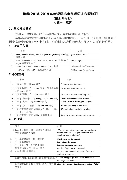 推荐2018-2019年新课标高考英语语法专题复习