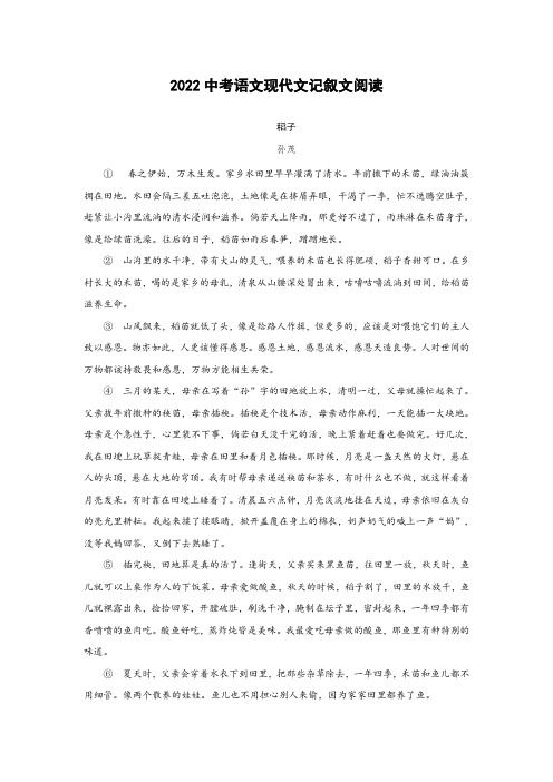 2022中考语文现代文记叙文阅读(有答案)