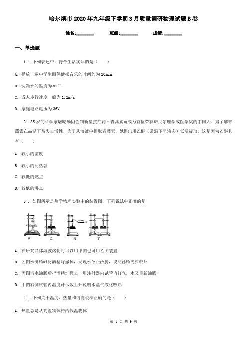 哈尔滨市2020年九年级下学期3月质量调研物理试题B卷