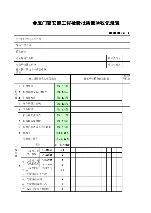 金属门窗安装工程检验批质量验收记录表(铝合金门窗)