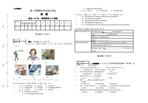 2020九年级英语(上)期末试卷