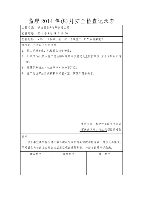 安全8月份检查记录