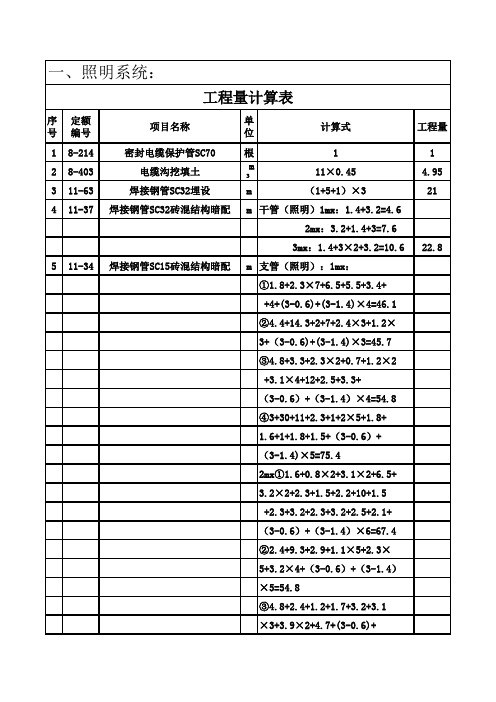 工程量计算表(照明)