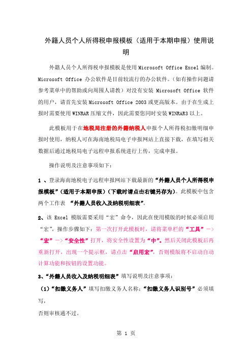 个人所得税申报模板使用说明word资料20页