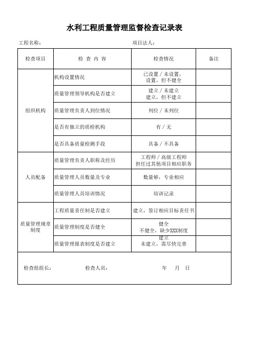 水利质量监督检查表