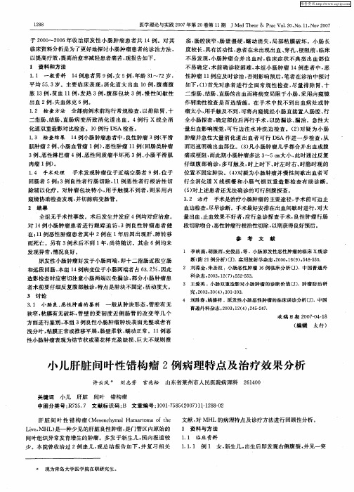 小儿肝脏间叶性错构瘤2例病理特点及治疗效果分析