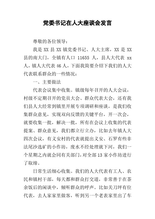 党委书记在人大座谈会发言