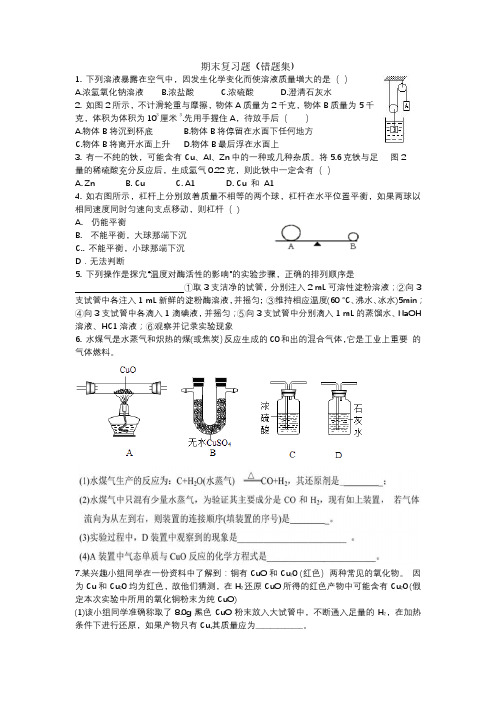 2020浙教版九年级上科学期末复习错题精选过关训练(PDF版无答案)