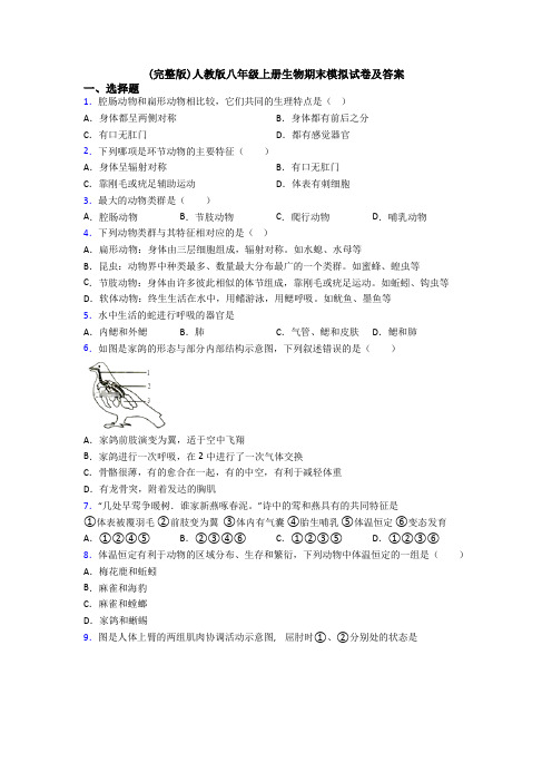 (完整版)人教版八年级上册生物期末模拟试卷及答案
