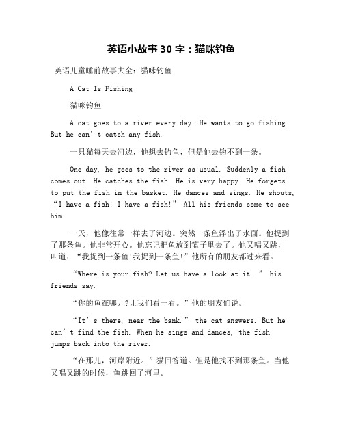 英语小故事30字：猫咪钓鱼