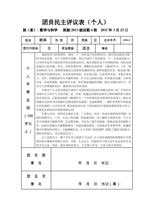 共青团员民主评议表(个人)