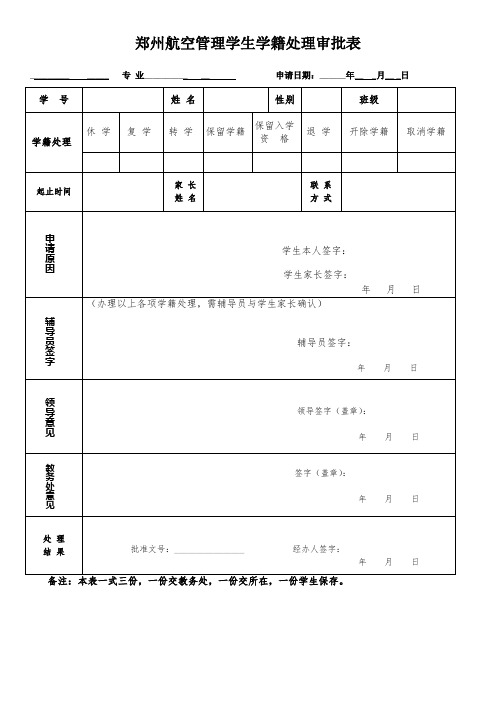 学籍处理审批表(休学、保留学籍、复学、保留入学资格、退学等使用)2019-03-20更新