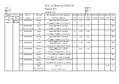 模具资料及BOM表