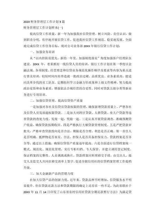 2020财务管理层工作计划3篇