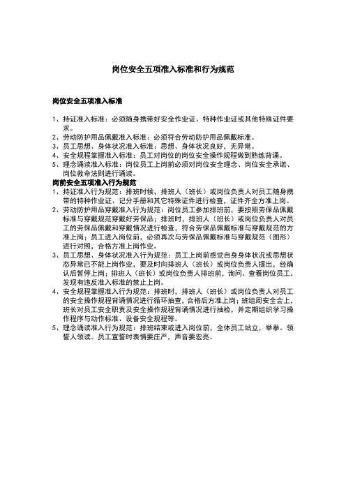 岗位安全五项准入标准和行为规范岗位安全五项准入标准