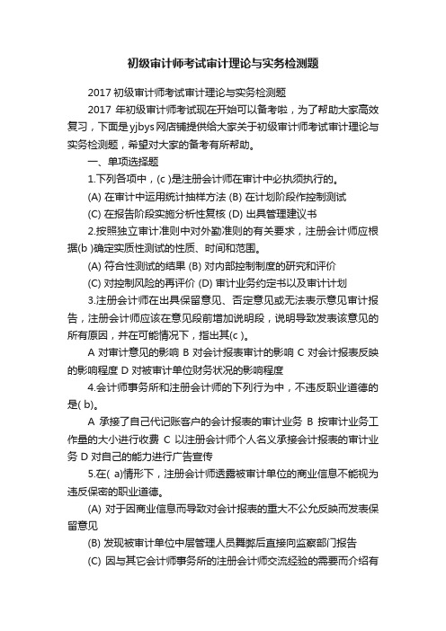 初级审计师考试审计理论与实务检测题