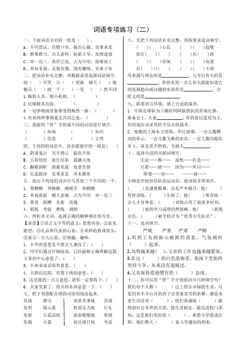 六年级下册语文复习试题 - 词语专项练习(二)    人教部编版