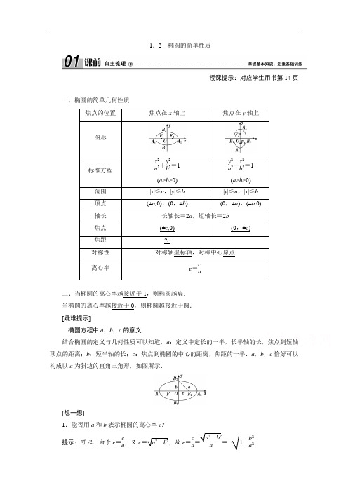 2020-2021学年北师大版数学选修1-1学案：2.1.2 椭圆的简单性质 Word版含解析
