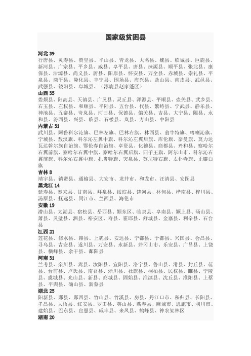 国家级贫困县名单