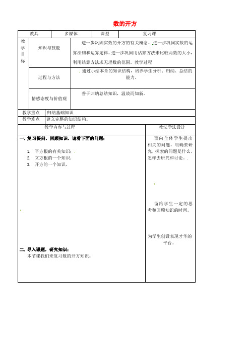 2020八年级数学上册 第11章 数的开方复习教案1 (新版)华东师大版