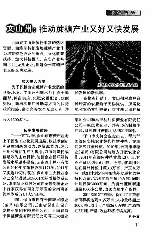 文山州：推动蔗糖产业又好又快发展