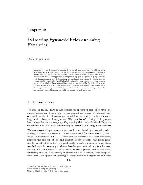 Extracting syntactic relations using heuristics