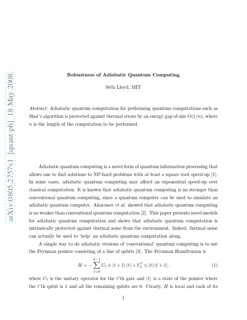 Robustness of Adiabatic Quantum Computing