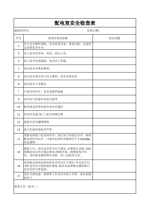 配电室安全检查表