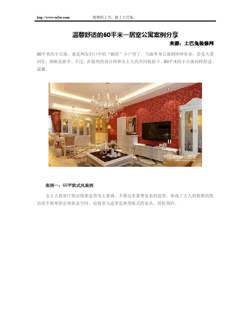 温馨舒适的60平米一居室公寓案例分享