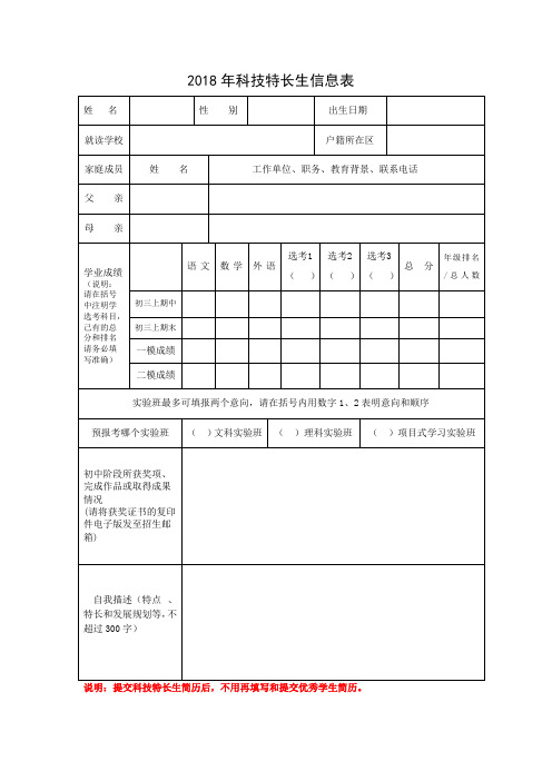 2018年科技特长生简历