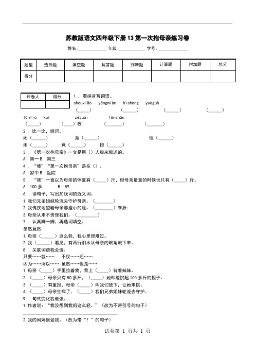 苏教版语文四年级下册13第一次抱母亲练习卷.doc