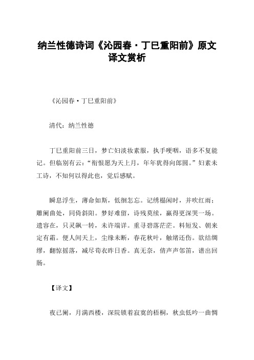 纳兰性德诗词《沁园春·丁巳重阳前》原文译文赏析