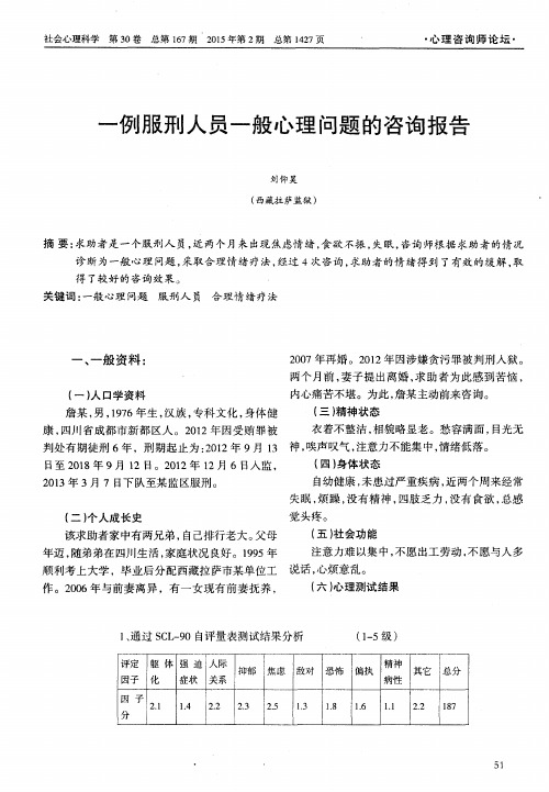 一例服刑人员一般心理问题的咨询报告