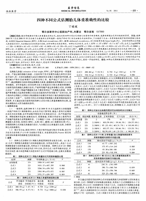 四种不同公式估测胎儿体重准确性的比较