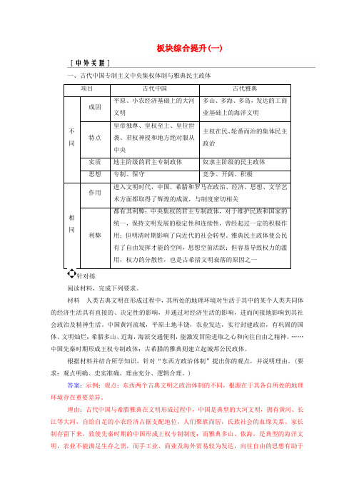 2020届高考历史二轮复习板块综合提升(一)(含解析)