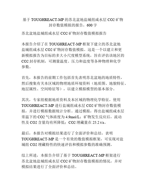 基于TOUGHREACT-MP的苏北盆地盐城组咸水层CO2矿物封存数值模拟