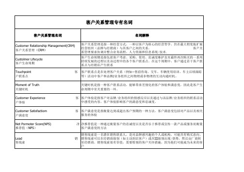 客户关系专有名词