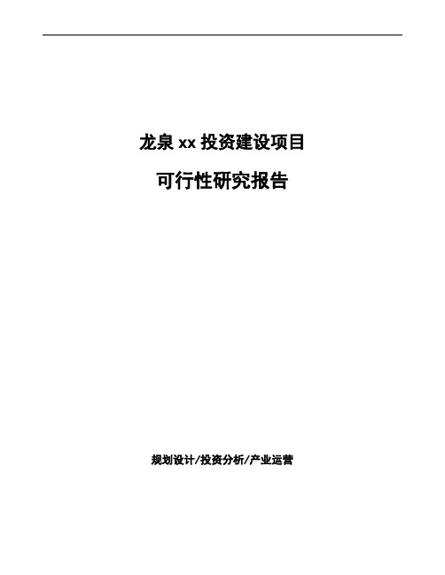 龙泉项目可行性研究报告(立项申请报告)