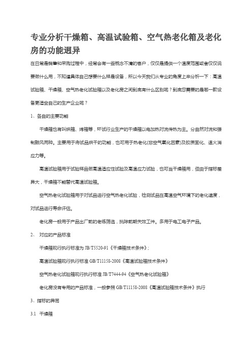 专业分析干燥箱、高温试验箱、空气热老化箱及老化房的差异