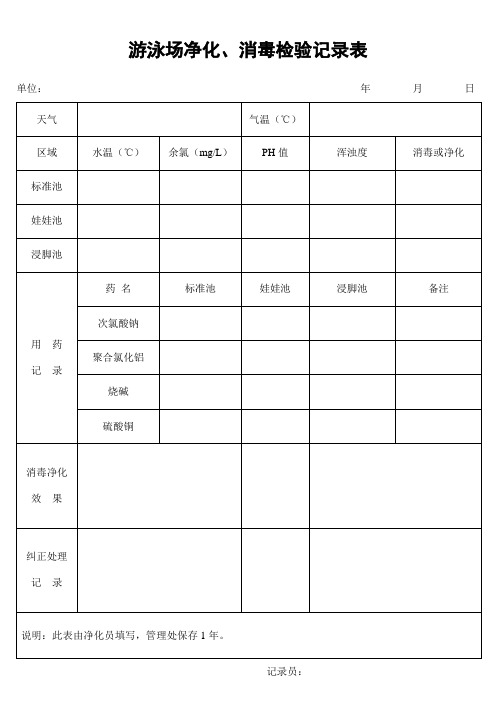 游泳场净化、消毒检验记录表