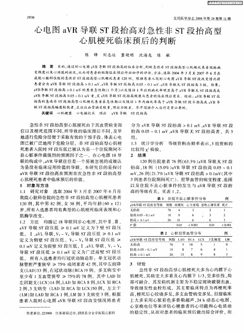 心电图aVR导联ST段抬高对急性非ST段抬高型心肌梗死临床预后的判断