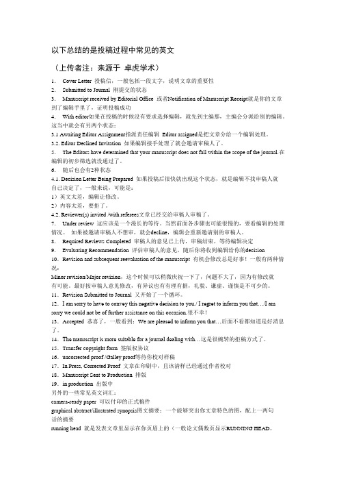 投稿过程中常见的英文