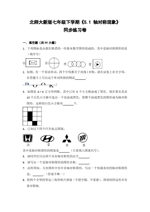 北师大版初中数学七年级下册《5.1 轴对称现象》同步练习卷(含答案解析