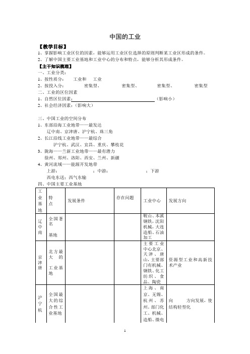 高中地理学案：中国的工业精编