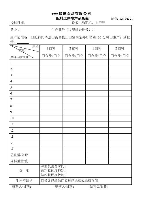 糕点生产记录表