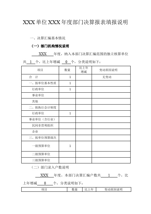 XX单位xx度部门决算报表填报说明模板