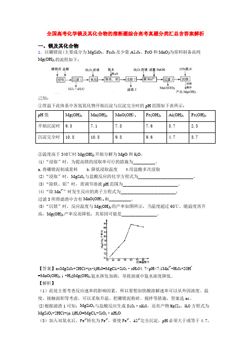 全国高考化学镁及其化合物的推断题综合高考真题分类汇总含答案解析