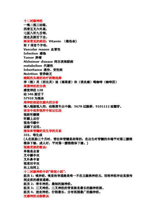 神经病学口诀