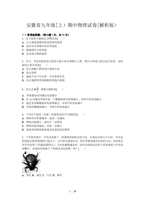 安徽省九年级(上)期中物理试卷(解析版)